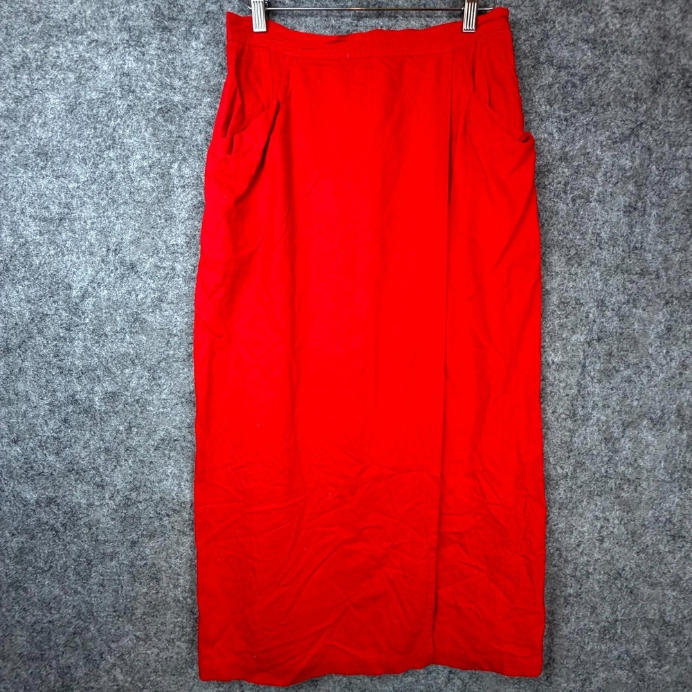 Vintage Sportswear Systems Pencil Midi Skirt Women 12 Red 100% Silk Office Siren